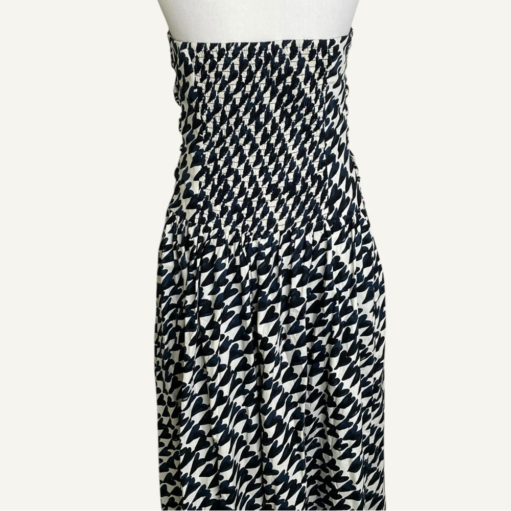 Band of the Free Free People Strapless Maxi Dress Smocked Back Blue White Print - Picture 8 of 14